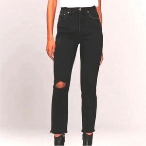 Abercrombie & Fitch Curve Love The Mom High Rise Distressed Jeans Black 24/00R